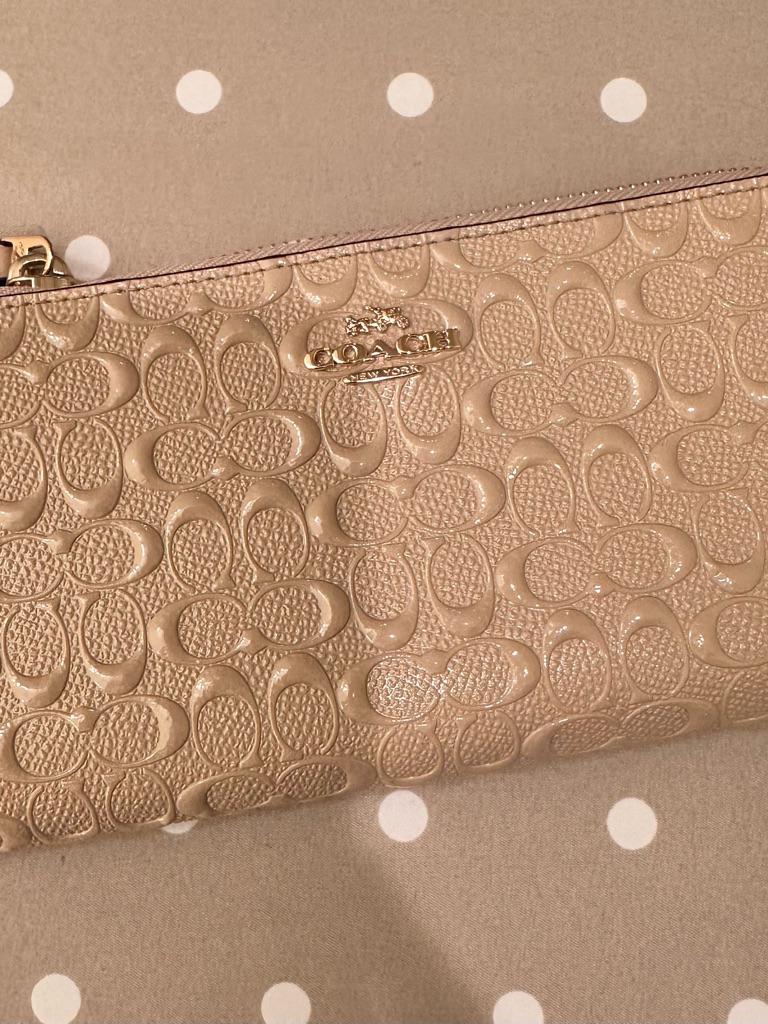 Coach Embossed Signature Wallet In Nude Beige With Gold Hardware